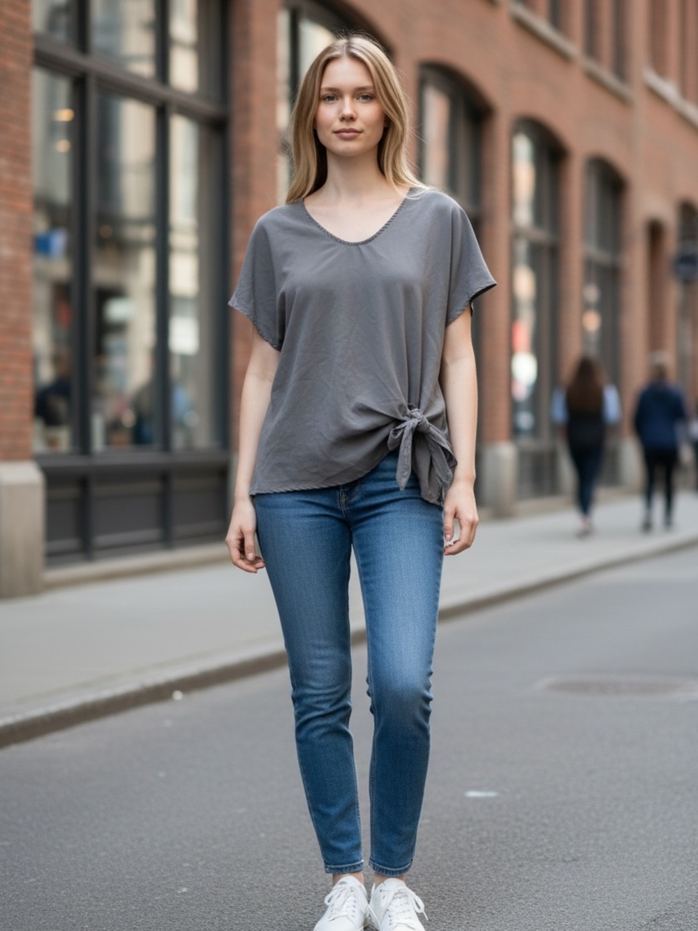 SHEIN baby‎ blue  Short Sleeve Side Tie Blouse